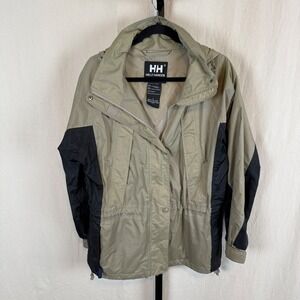 Helly Hansen Mens Hooded Rain Jacket Khaki Black Size S
